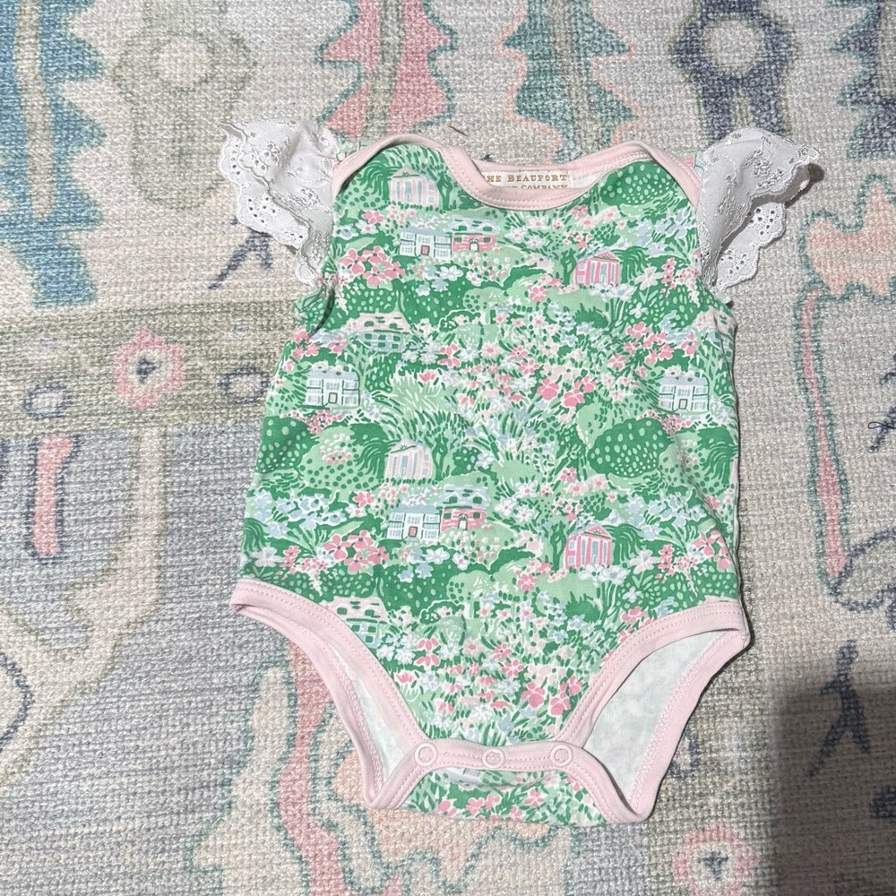 The Beaufort Bonnet Company Green and Pink Floral Bodysuit